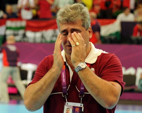 Lajos Mocsai - Jubel Ungarn über Viertelfinaleinzug, HUN-SRB, Olympische Spiele 2012, London 2012 